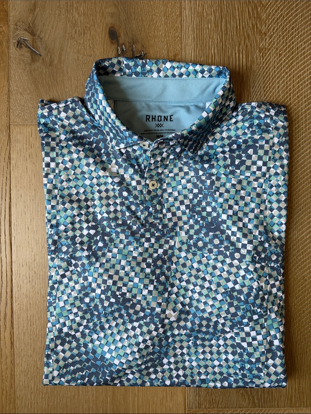 RHONE Blue Mosaic Short-Sleeve Performance Polo